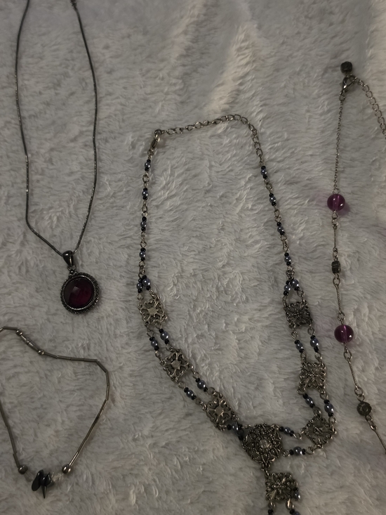 Jewelry - Silver-Tone Purple Pendant Necklace - Unbranded